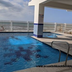 Beautiful sizeable pool with sea views.