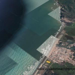 Property (yellow) in relation to the surfing town of Canoa