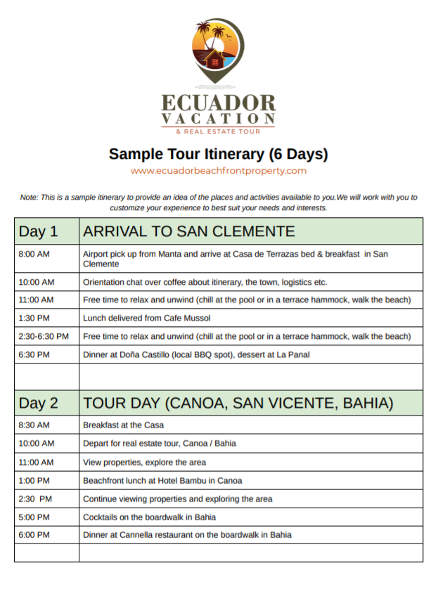 View a sample tour itinerary