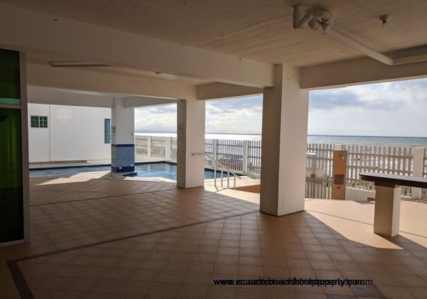 Spacious covered deck, pool side.