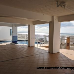 Spacious covered deck, pool side.