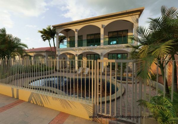 Oceanfront gated community in Ecuador Beachfront facade of the Estrella del Mar model