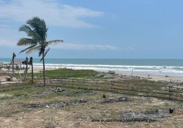 A strip of beach dune sits between the lot and the sand