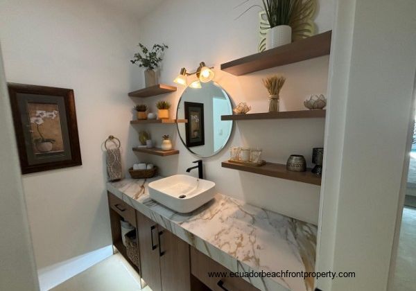 Ground level bathroom with walk in shower