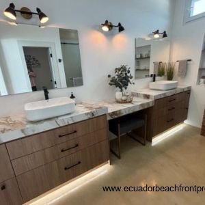 Ensuite bath with porcelain countertops with double vanity