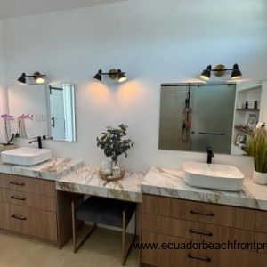 Ensuite bath with porcelain countertops with double vanity