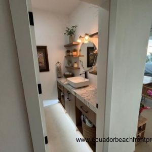Ground level bathroom with walk in shower