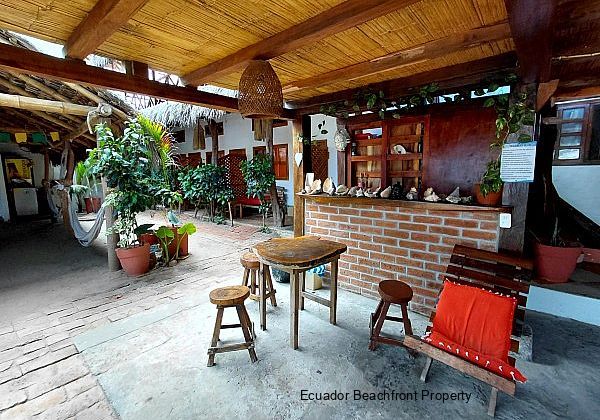Reception area of Canoamar hotel near the beach in Canoa, Ecuador